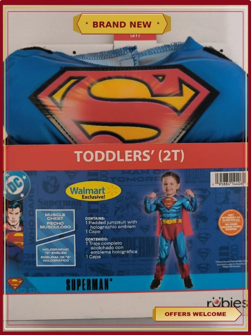 Toddler Superman Halloween Costume 2T Jumpsuit with Cape